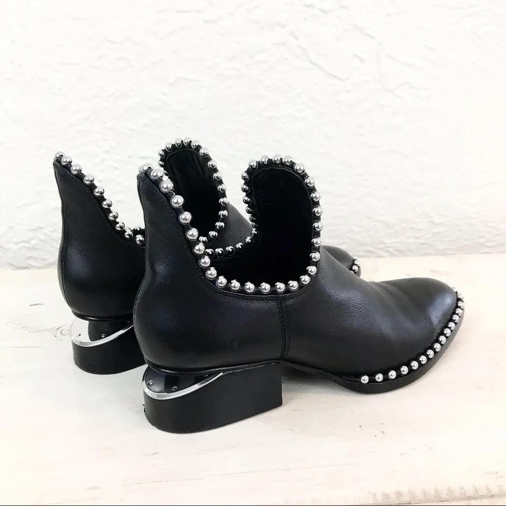 Alexander Wang Leather Kori Cutout Studded Boots Booties 35 5 Black - Picture 11 of 11